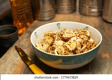 Dried Bitter Gourd Slices In A Large Bowl