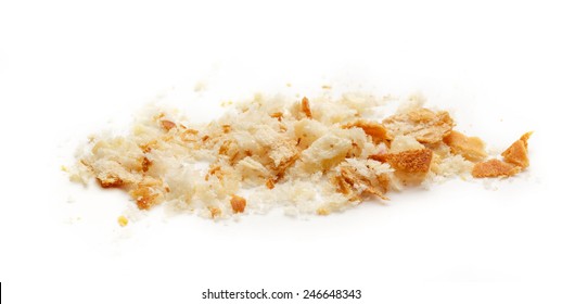 Dried Bread Crumbs On The White Background