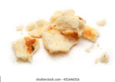 Dried bread crumbs on the white background