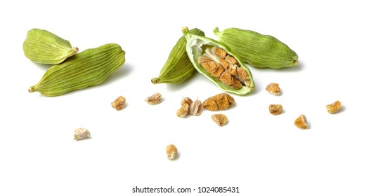 Dried Cardamom Seeds Isolated On White