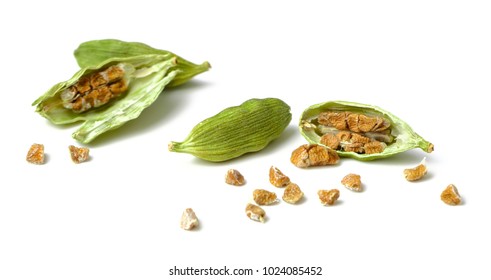 Dried Cardamom Seeds Isolated On White