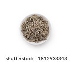 dried chairmen fish in bowl on white background