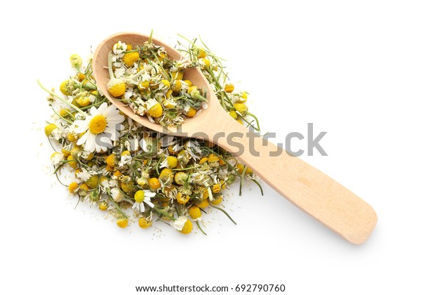 Dried Chamomile Flowers Wooden Spoon On Stock Photo Edit Now 692790760