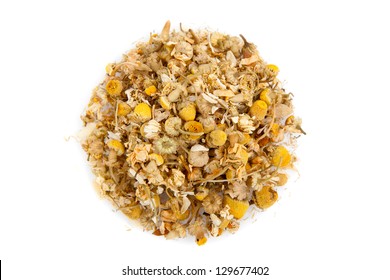 Dried Chamomile Tea Isolated On White Background