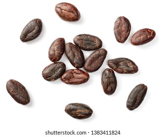 Dried Cocoa Beans Isolated On White Background, Top View