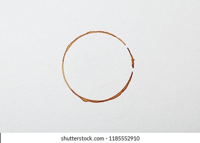 Dried Coffee Cup Stain On White Background, Top View