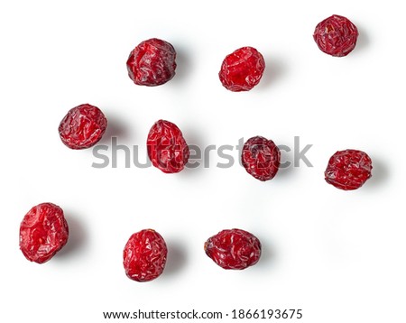 dried cranberries isolated on white background, top view