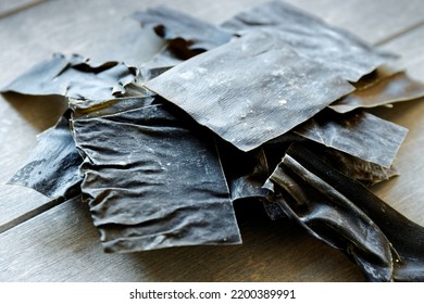 Dried Cut Kombu Dashi Seaweed Heap. Asian Cuisine Ingredient.