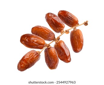 Dried date fruit with stem isolated on white background. Clipping path.