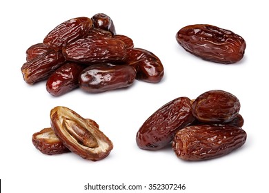 Dried dates (fruits of date palm Phoenix dactylifera).  Clipping paths for both objects and shadows. Infinite depth of field, retouched. Set, bundle,collection - Shutterstock ID 352307246