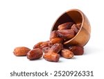 Dried dates fruits with white bowl isolated on white background.