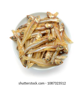 Dried Engraulidae Fish Isolated On White Background