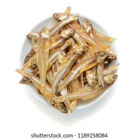 Dried Engraulidae Fish Isolated On White Background