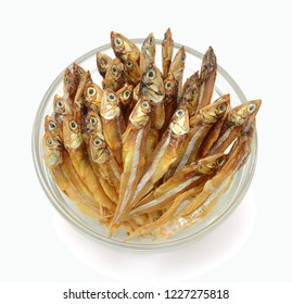 Dried Engraulidae Fish Isolated On White Background