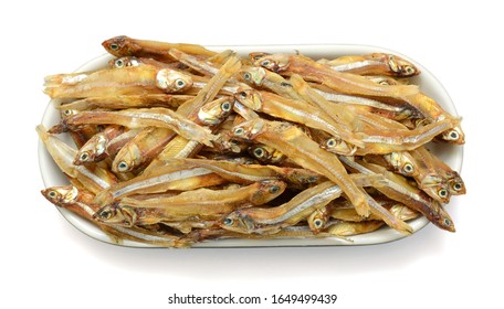 Dried Engraulidae Fish Isolated On White Background