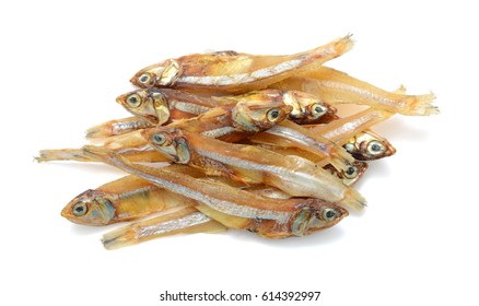 Dried Engraulidae Fish Isolated On White Background