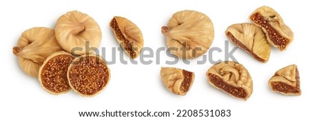 dried fig isolated on white background with full depth of field. Top view. Flat lay