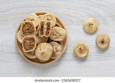 Dried figs turkey in a bowl on wooder background, Healthy eating concept,Common fig (Ficus carica L.)