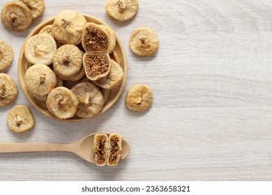 Dried figs turkey in a bowl on wooder background, Healthy eating concept,Common fig (Ficus carica L.)