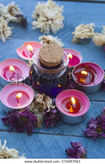 Dried Flowers Candles Small Jar Stock Photo Edit Now 576087061