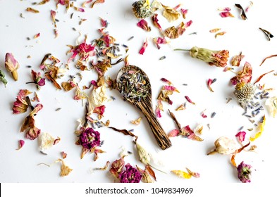Dried Flowers And Herbs On White Backgrounds