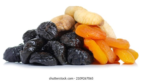 Dried Fruit Apricots, Prunes, Figs On White Background Isolation