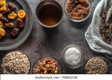 Dried fruits, nuts, syrup and cannabis seeds for the preparation of granola