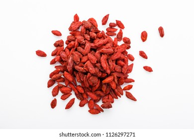 Dried Goji Berries On A White Acrylic Background