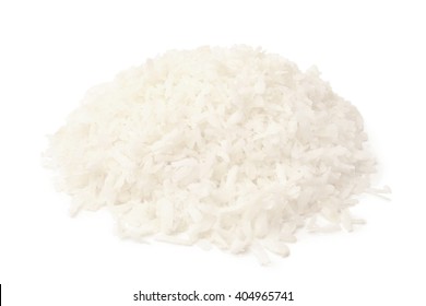 Dried Grated Coconut On White Backgroun