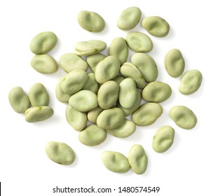 Dried Green Broad Beans Isolated On White Backround, Top View