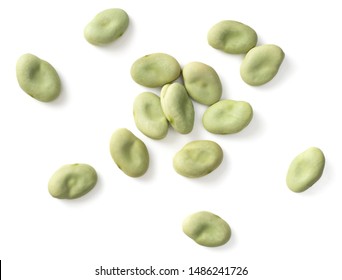 Dried Green Broad Beans Isolated On White Backround, Top View