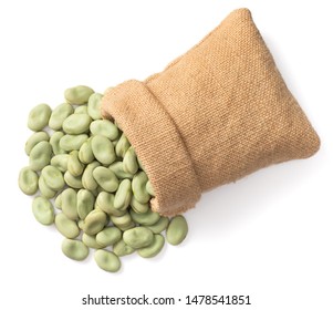 Dried Green Broad Beans In The Sack, Isolated On White Background, Top View