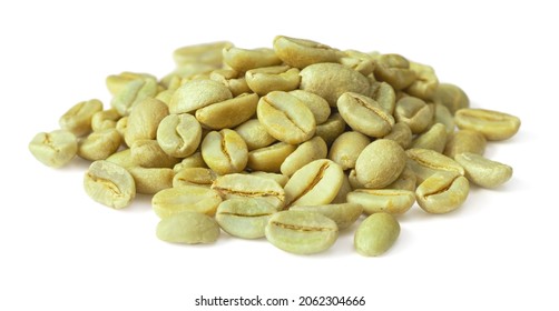 Dried Green Coffee Beans Isolated On White Background