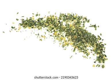 Dried Green Jalapeno Pepper Isolated On A White Background, Top View. Chopped Jalapeno.