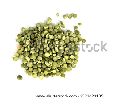 dried green split peas cut out on a white background (isolated vegetables, grain, soup ingredient, beans) close up, healthy, vegetable, vegetarian, vegan