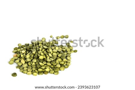 dried green split peas cut out on a white background (isolated vegetables, grain, soup ingredient, beans) close up, healthy, vegetable, vegetarian, vegan