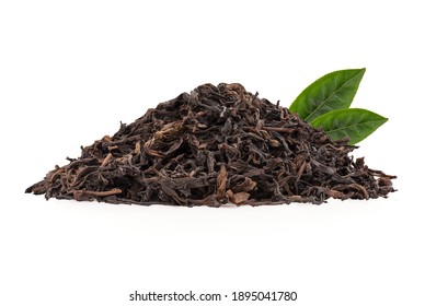 Dried green tea isolated on white background with clipping path.
