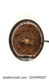 Dried Ground Sumac Powder In A Spice Grinder Top Down