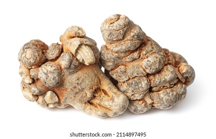 Dried herb, notoginseng roots isolated on white background
