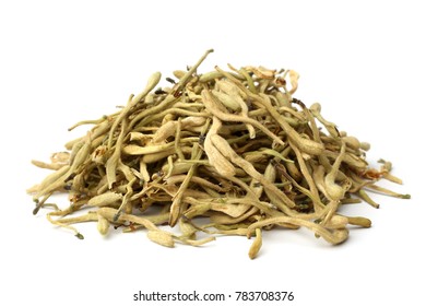 Dried Honeysuckle Flower Tea (Jin Yin Hua) On White Background