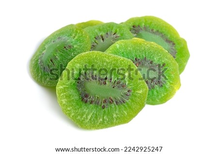 Dried kiwi chips isolated on white background.