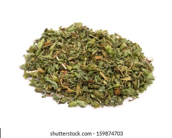 Dried Lemon Balm Pile Isolated On White