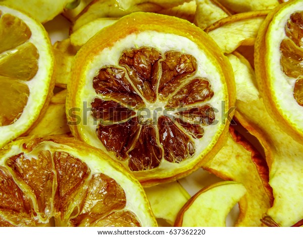 Dried Lemon Slices Background Christmas Decoration Stock Photo