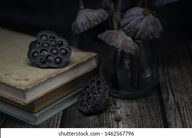 Dried Lotus Pods Still Life And That Is The Express Symbolic The Cycle Of Life (Birth,old,sickness, Death) In Buddhism