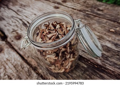 Dried Mushrooms In The Jar - Food Storing