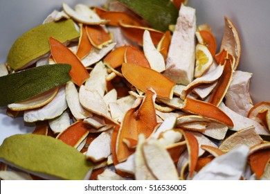 Dried Orange And Citrus Peel. Isolated On White Background.