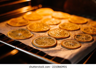 Dried orange in the oven to decorate cocktails