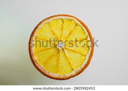 Dried orange slice with bright translucent citrus flesh on clean