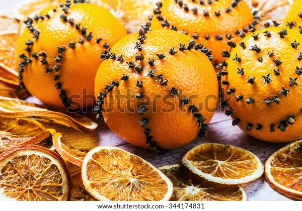 Dried Oranges Oranges Cloves Christmas Decorations Stock Photo