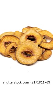 Dried Peach Slices. Sliced Dry Peach Isolated On White Background. Sun-dried Fruit. Close Up